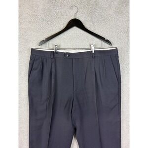 Zanella Dress Pants Mens 40x29 Blue Wool Pleated Cuffed Made In Italy Slacks Men